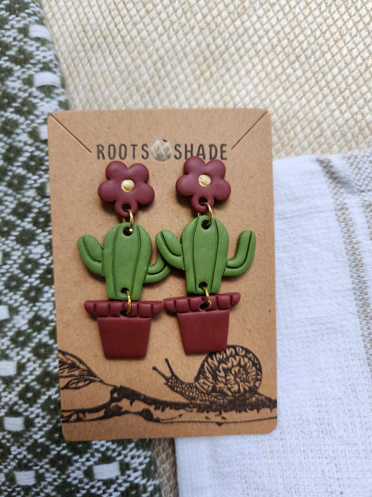 Floral Cactus Handmade Polymer Clay Dangle Earrings