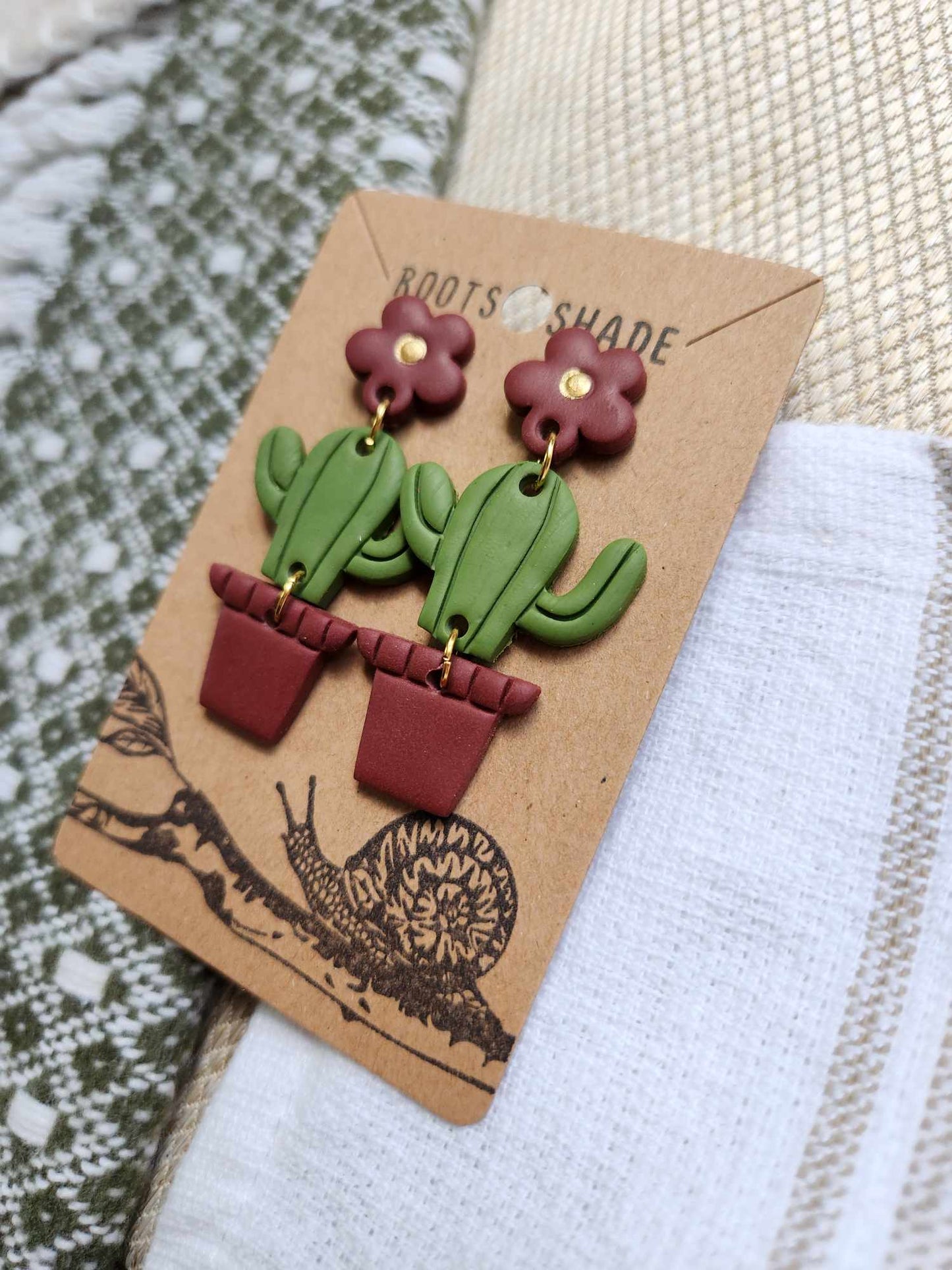 Floral Cactus Handmade Polymer Clay Dangle Earrings