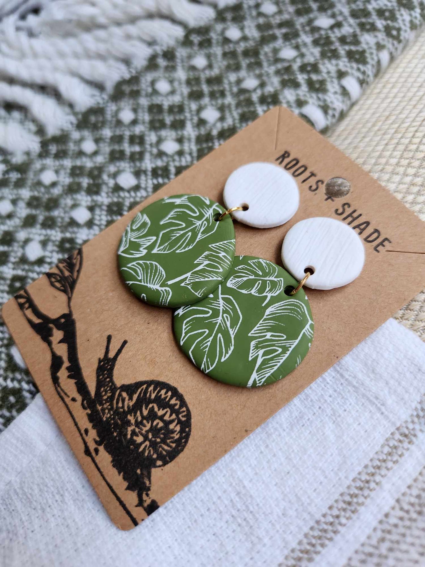 Monstera Leaf Circle Handmade Polymer Clay Dangle Earrings