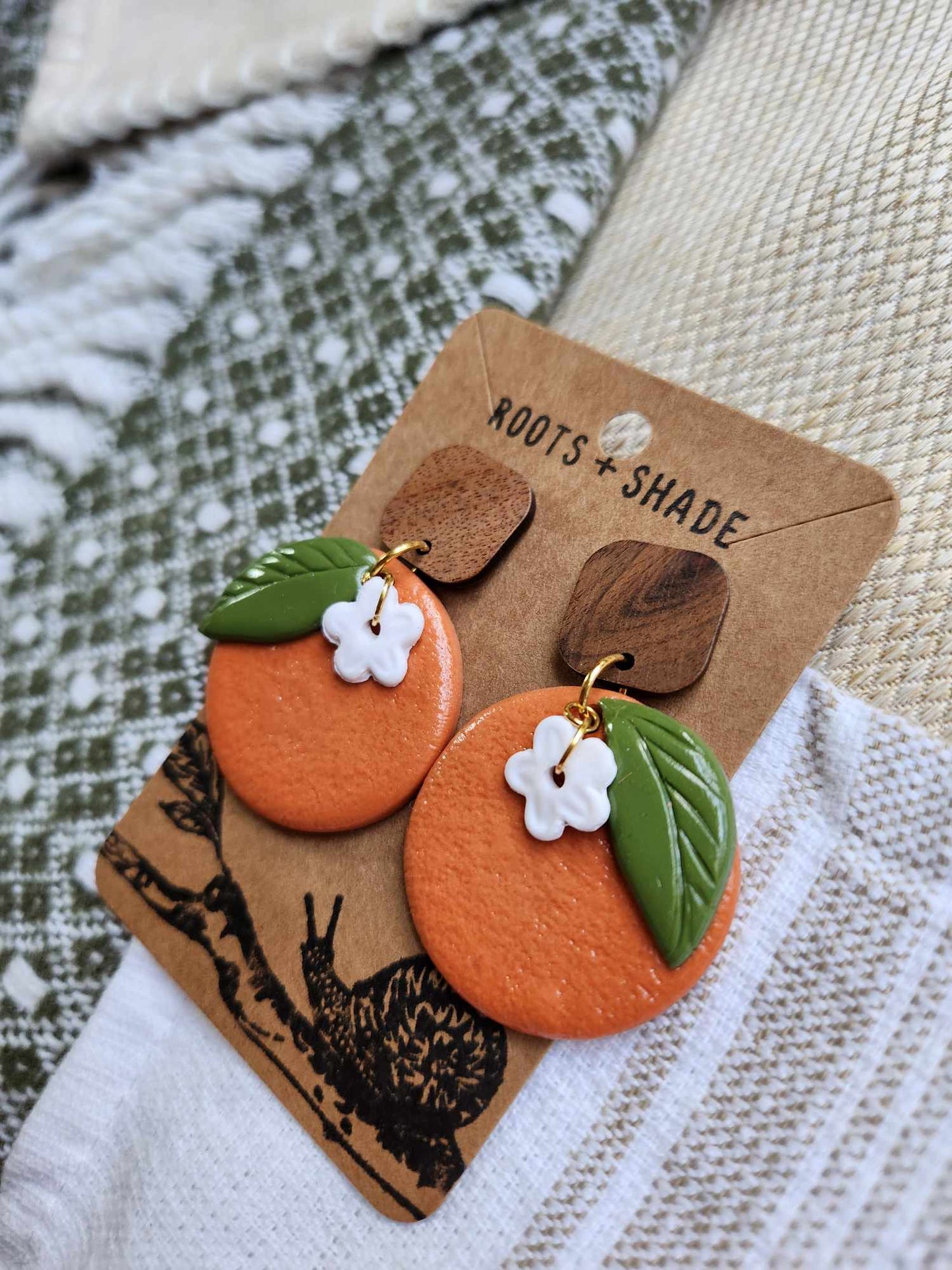 Orange Flower Handmade Polymer Clay Dangle Earrings