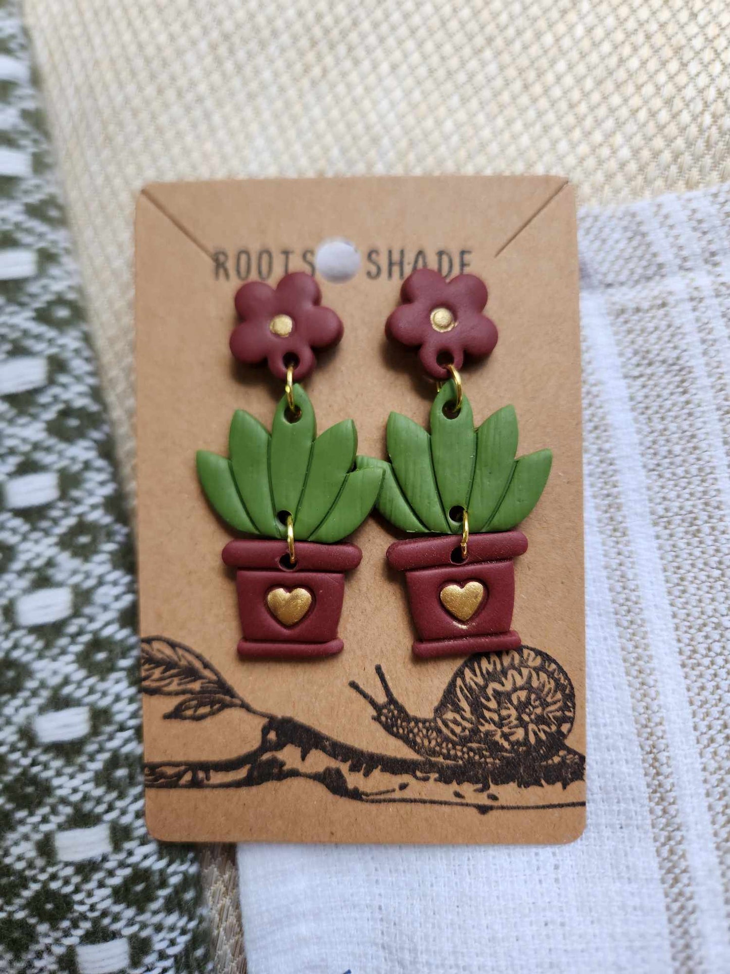 Floral Succulent Handmade Polymer Clay Dangle Earrings