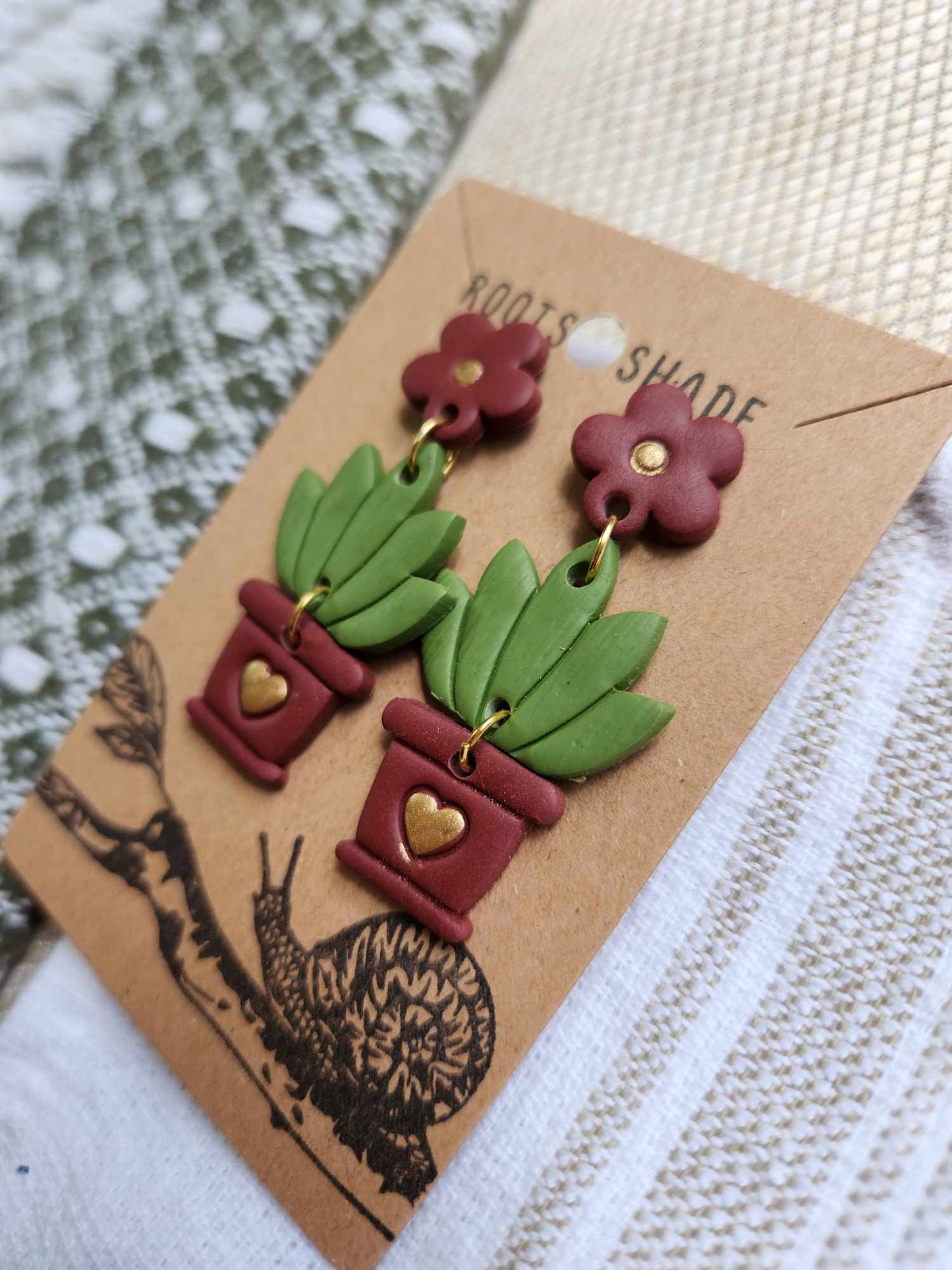 Floral Succulent Handmade Polymer Clay Dangle Earrings